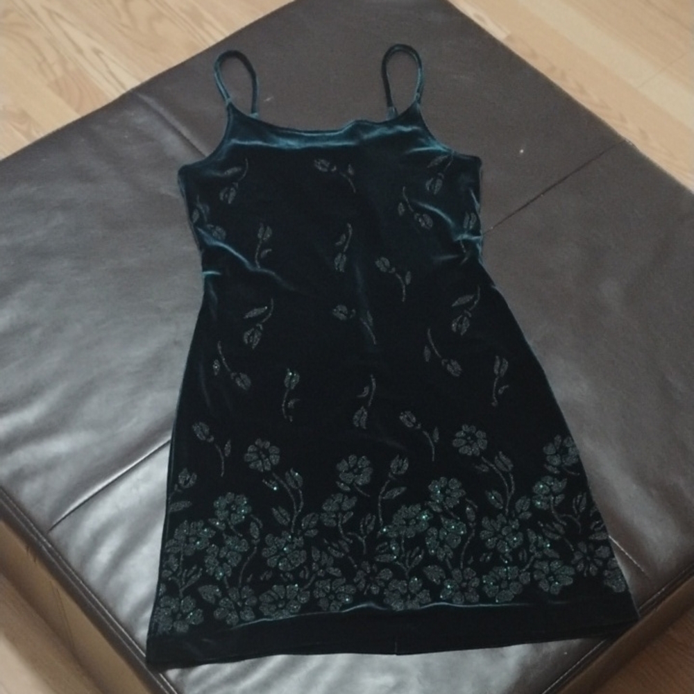 All That Jazz Vintage Green Velvet Dress